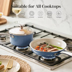 Redchef Sauce Pan Cookware Set, 8" Non-Stick Ceramic Frying Pan & 2.5QT Saucepans with Tempered Glass Lid, Stay-Cool Handle, Non Toxic PTFE & PFOA Free, Oven Safe & Stovetop Suitable, Blue