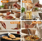 9PCS 18/8 Stainless Steel Kitchen Utensils, Stainless Steel Cooking Utensils with Wooden Handle, Metal Cooking Utensils Set, Spatula, Ladle, Skimmer, Spaghetti Spoon, Potato Masher, Easy To Clean