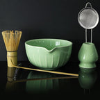 Matcha Whisk Set 7 Pcs - Ceramic Matcha Set with Bowl, Whisk, Holder, Bamboo Scoop, Rest, Sifter, and Tea Towel – Elegant Matcha Kit Gift for Women