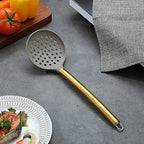 Gold Skimmer, Berglander Non-stick Silicone Strainer With Titanium Gold Plating handle, Kitchen Cooking Skimmers For Non-Stick Cookware, Dishwasher Safe, Easy to Clean