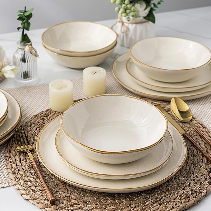 AmorArc Ceramic Dinnerware Sets,Handmade Reactive Glaze Stoneware Plates and Bowls Sets,Highly Scratch Resistant | Dishwasher & Microwave Safe Dishes Set,Service for 8 (24pc)