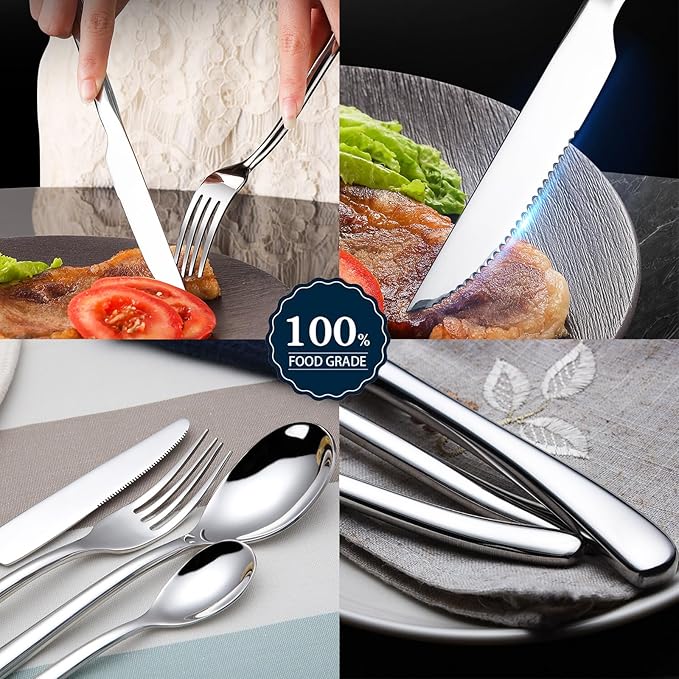 24 Pieces Flatware Set, Stainless Steel Cutlery Set with Silverware Holder, Spoons Forks Knives Set,Hanging Silverware Set Service for 6,Dishwasher Safe (Silver)