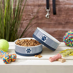 Bone Dry Paw & Patch Ceramic Pet Collection, Medium Set, 6x2", Nautical Blue, 2 Piece