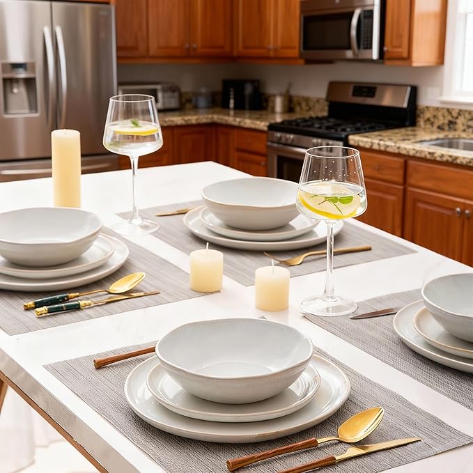 AmorArc Ceramic Dinnerware Sets,Handmade Reactive Glaze Stoneware Plates and Bowls Sets,Highly Scratch Resistant | Dishwasher & Microwave Safe Dishes Set,Service for 4 (12pc)