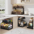 2 Pack 21IN-Depth Under Sink Organizer With Next-Gen Ball-Bearing Slides,2-Tier Precision Mesh Pull Out Cabinet Storage for Bathroom&Kitchen,Height Adjustable Drawers Shelf,Anti-rust-Black