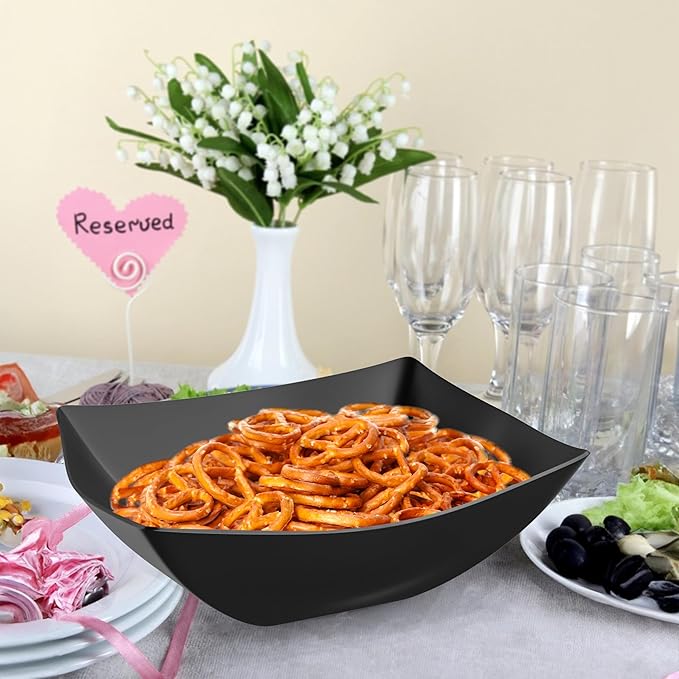 R-kay 6 Pack Square Extra Large Plastic Black Serving Bowls -128 Oz Black Plastic bowls - Salad Bowls Large Serving, Premium Heavy Duty For Weddings Catering And Birthday parties