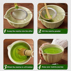 Matcha Whisk Set,7 PCS Ceramic Matcha Kit Includes Matcha Bowl with Spout, Matcha Whisk and Holder, Bamboo Scoop, Stainless Sifter, Tea Towel, Unique Gift for Matcha Lovers (White)