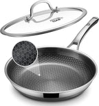 Non Stick Frying Pans, 12-inch with Lid, Hybrid Fajita Pans Nonstick,non stick Skillets Stainless Steel, Dishwasher & Oven-Safe, Induction Compatible Cooking Pan, PFOA Free Cookware