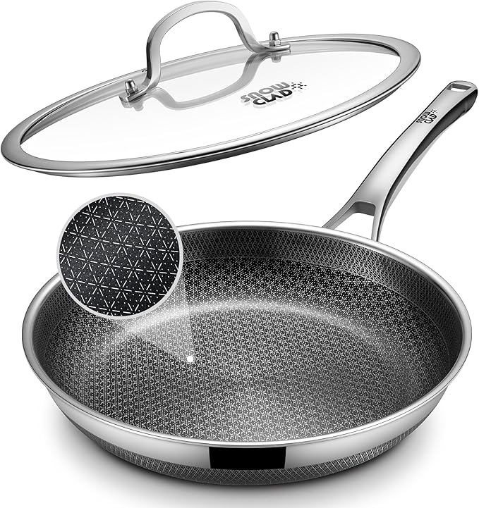 Non Stick Frying Pans, 12-inch with Lid, Hybrid Fajita Pans Nonstick,non stick Skillets Stainless Steel, Dishwasher & Oven-Safe, Induction Compatible Cooking Pan, PFOA Free Cookware