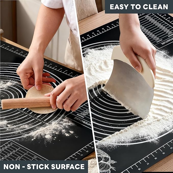 Extra Large Baking Mat - 28" Silicone Pastry Mat, Reusable Non-Stick Dough Mat with Measurement for Fondant, Rolling Dough, Pie Crust, Pizza and Cookies, Black