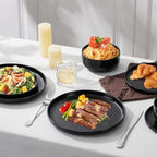 Herogo 18 Pieces Stoneware Dinnerware Sets Service for 6, Dinner Plates and Bowls Sets, Double Reactive Glaze Dishes Set for Kitchen, Scratch Resistant, Microwave & Dishwasher Safe, Matte Black