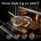 FogDream Non Stick Frying Pans, 10in Titanium Pans for Cooking, Hybrid Stainless Steel Skillet with Spatulas, PFOA Free Cookware, Stay Cool Handle, Dishwasher & Oven-Safe,Induction Compatible,Gold