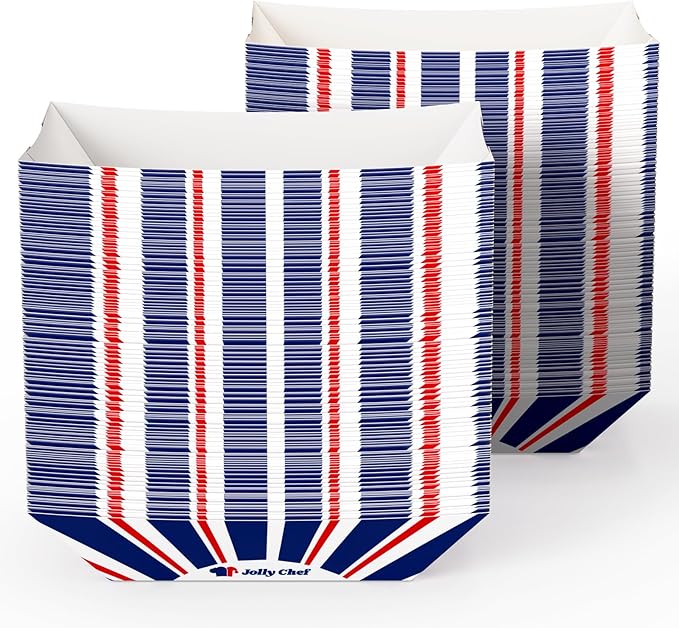 JOLLY CHEF 2lb Paper Food Trays, 250 Pack Paper Food Boats Disposable Serving Boats for Gameday,Food Holder Trays for Snacks French Fries Nachos Hot Dog Tacos BBQ Party