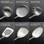18/10 Stainless Steel Kitchen Utensils Set with Wood Handle Metal Cooking Utensils Set 10 Piece - Spatula, Spoon, Ladle, Skimmer, Slotted Turners, Pasta,Turner, Ladl, Fork