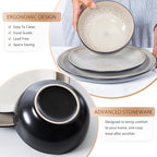 Plates and Bowls Sets for 4 - CJDC-QUELO 12-Piece Stoneware Dinnerware Sets, Ceramic Dishware Set for Kitchen Use and Formal Dining, Chip and Scratch Resistant Microwave Dishwasher Safe, Brown