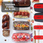 EATEX Glass Bread Pans for Homemade Bread Baking, 1.9 Qt Deep Glass Food Storage Containers with Lids, 3 Bread Loaf Pans 3 Airtight Lids