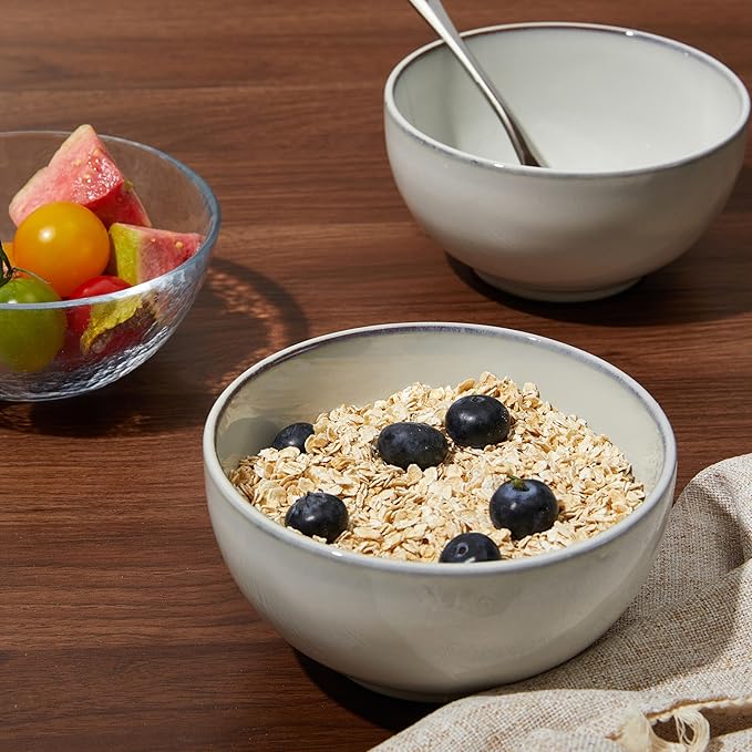 Pokini 5.3" Cereal Bowls & Dessert Bowls Set of 6-20 Oz Small Bowls for Kitchen-Ceramic Bowl for Cereal, Soup, Oatmeal, Salad, Ramen, Noodle, Rice, Yogurt-Dishwasher & Microwave Safe, Moonstone White