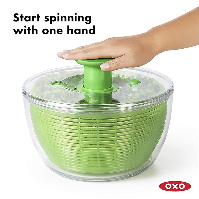 OXO Good Grips Salad Spinner - Large, Green Lettuce & Fruit Washer, BPA-Free, Easy One-Hand Pump (Pack of 4)