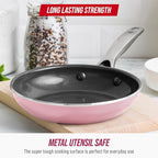 Blue Diamond 8" Nonstick Frying Pan Skillet, Ceramic Diamond Infused PFAS-Free, Dishwasher & Oven Safe, Stay Cool Handle, Durable Non Toxic Metal Utensil Safe, Egg & Omelet Pan, Pink