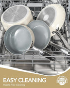MICHELANGELO Pots and Pans Set Non Stick - Titanium Cookware Set Non Toxic Ceramic Coating, 8-Pcs Nonstick Pots and Pans with Ergonomic Handle, Dishwasher Safe & Induction Compatible, Cream