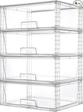 Vtopmart 4 Pack Large Stackable Storage Drawers,Easily Assemble Clear Acrylic Bathroom Closet Undersink Organizers,Plastic Storage Bins for Cabinet,Kitchen Pantry,Medicine Organization