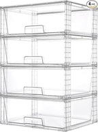 Vtopmart 4 Pack Large Stackable Storage Drawers,Easily Assemble Clear Acrylic Bathroom Closet Undersink Organizers,Plastic Storage Bins for Cabinet,Kitchen Pantry,Medicine Organization