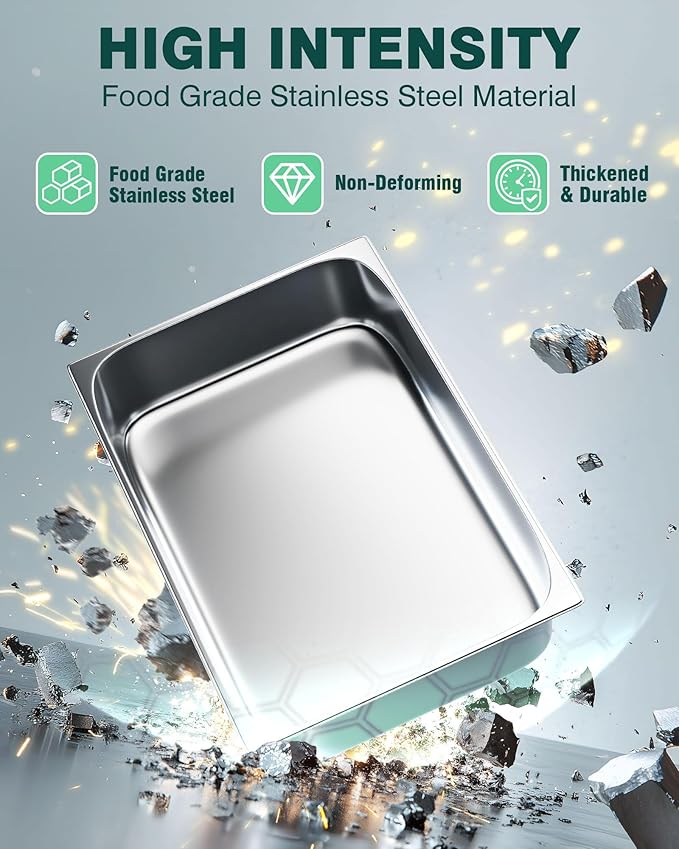 WantJoin Steam Table Hotel Pans 1/1 Full Size 4 Inch Deep 6 Pack, Stainless Steel Metal Tray Sets Food Storage Container for Restaurant Chafing Dishes Commercial Buffet Catering Supplies