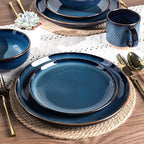 GBHOME Ceramic Dinnerware Sets for 4, 12 Pieces Stoneware Plates and Bowls Sets, Scratch Resistant Dishes, Dishwasher & Microwave Safe, Reactive Glaze-Pacific Blue