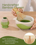 ZENS Matcha Whisk Set, 6pcs Matcha Kit Set, Matcha Bowl with Spout, Handcrafted Bamboo Whisk & Scoop, Chasen Holder, 304 Sifter & Tea Mat, Ideal Gift for Matcha Lovers, Birthday-Green