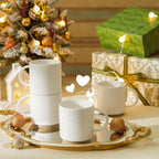Sweese Stackable Coffee Mugs Set of 4, 10 oz Porcelain Coffee Cups with Embossed Design, White Cappuccino Cups, Stackable Mugs with Handle for Coffee, Latte, Tea
