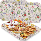 Vesici 3 Pcs Wildflower Serving Trays 13 x 10 Inch Vintage Flower Melamine Platters Reusable Rectangular Serving Dishes for Wedding Bridal Tea Party Sharing Snacks Fruit Dessert Candy