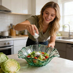2 Piece Glass Salad Bowl Set - 7.3" Decorative Serving Bowls, 17 OZ (500ml) Multipurpose Bowls for Fruits, Veggies, Snacks, Candies, Desserts, Family Dinners & Parties (Green, medium size)