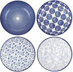 Selamica Porcelain 40oz Large Serving Bowls 9 inch Big Pasta Bowls Set of 4 for Eating, Microwave and Oven Safe, Vintage Blue