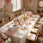Liacere 350PCS Pink Plates Disposable-PinK Plates 50guest Baroque Plastic Dinnerware include 100Plates, 50Pack Pre Rolled Napkins with Silverware 50Cups Perfect for Wedding ＆ Party & Mothers Day