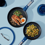 CAROTE 8Pcs Non Stick Frying Pans Set 3 Sizes(8,10,12 Inch), Kitchen Nonstick Skillets with Detachable Handle, Cooking Pan with lid, Oven Safe, Induction Cookware, Stackable Kitchen Set, Blue