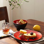 TP 12-Piece Melamine Dinnerware Sets, Plates and Bowls Dishes Set for 4, Break-Resistant & Non-Microwavable, Lightweight Dinner Plates, Matt Black and Red
