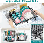 Urackify Expandable in Sink Dish Drying Rack - Adjustable Dish Rack Over Sink, Rustproof Dish Drainer for Kitchen Counter, Dish Strainer with Utensil Holder, Fit Kitchen for 13"-18"