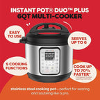 Instant Pot Duo Plus 9-in-1 Multicooker, Pressure Cooker, Slow Cook, Rice Maker, Steamer, Sauté, Yogurt, Warmer & Sterilizer, Includes App With Over 800 Recipes, Stainless Steel, 6 Quarts