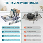 Havenity™ Expandable Roll Up Dish Drying Rack with Drying Mat - Adjustable Up to 22.75" with 2 Free Attachments & 2 Removable Baskets, 304 Stainless Steel Over The Sink Dish Drying Rack Cover Kitchen