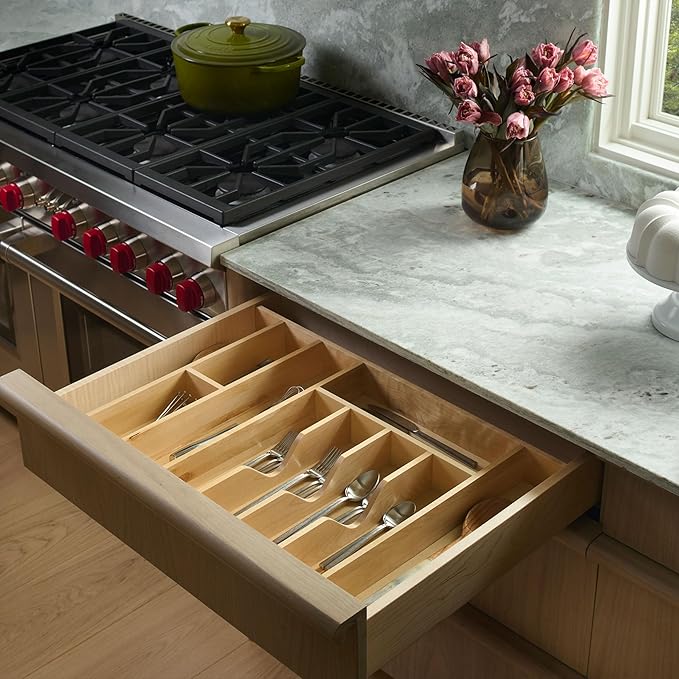 Rev-A-Shelf Wood Trim-to-Fit Utensil Drawer Insert Organizer, 33" x 22" - Spoons, Forks, Silverware, and Cutlery Drop-In Storage Tray for Kitchen Cabinet Organization, 4WUTCT-36-1