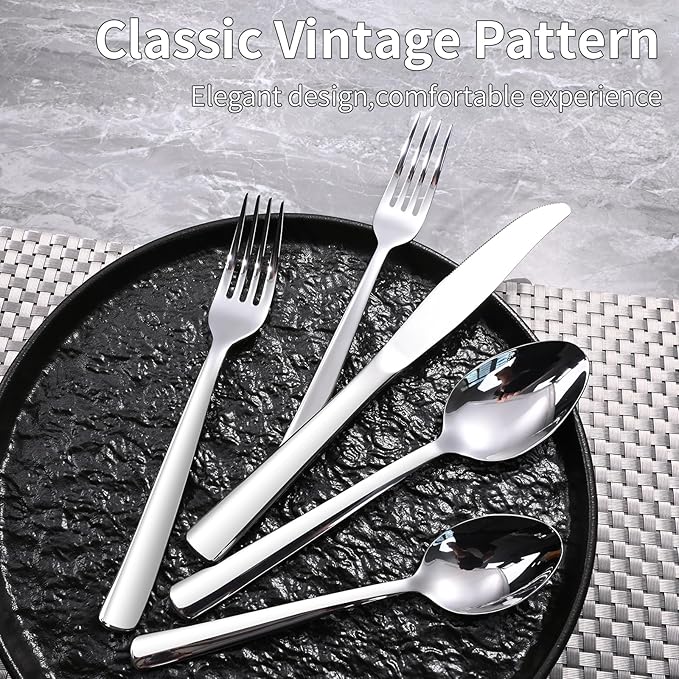 Silverware Set for 12, Prendcyx 60-Piece Heavy Duty Flatware Cutlery Set, 18/0 Food-Grade Stainless Steel Tableware Set, Dishwasher Safe for Home, Restaurant, Wedding, Party, Mirror Polished