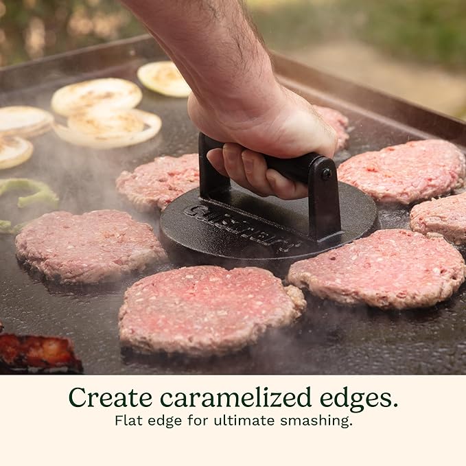 Cuisinart 6.5" Cast Iron Smashed Burger Press,Round Flat Edge Grill Press for Crispy Smash Burgers,Burger Tool for Grill and Griddle Accessories, BBQs and Tailgates,(Pack of 8)