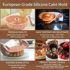 2 Pack Silicone Cake Pan Nonstick,10 Inch, Silicone Cake Molds,Pound Cake Pan, Baking for Jello,Gelatin,Cake,Brownie and Bread (Red+Red)