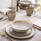 AmorArc Ceramic Dinnerware Sets,Handmade Reactive Glaze Stoneware Plates and Bowls Sets,Highly Scratch Resistant | Dishwasher & Microwave Safe Dishes Set,Service for 4 (12pc)
