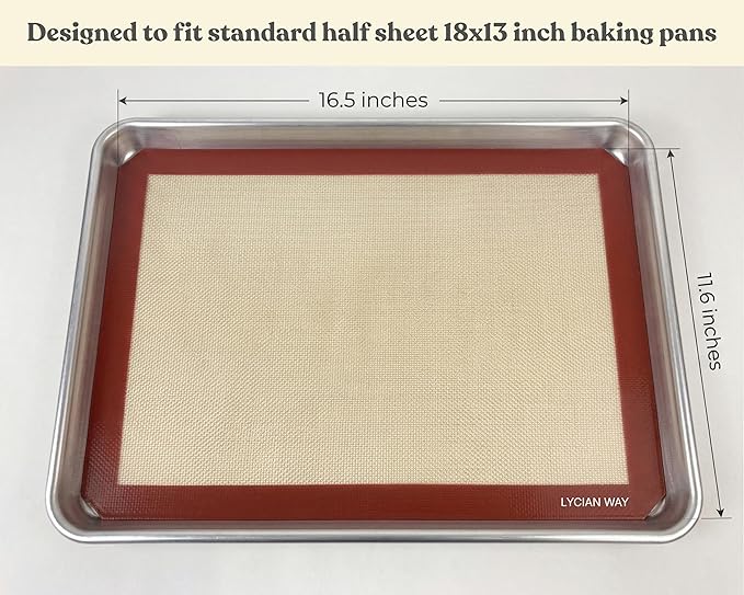 Silicone Baking Mats Set of 2, Half Sheet Nonstick Reusable Baking Sheet Liners for Cookies, Macarons, Bread, Pizza, Pastry, Red