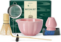 Matcha Whisk Set,7 PCS Ceramic Matcha Kit Includes Matcha Bowl with Spout, Matcha Whisk and Holder, Bamboo Scoop, Stainless Sifter, Tea Towel, Unique Gift for Matcha Lovers (Pink)