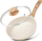 MICHELANGELO Small Frying Pan with Lid, 8 Inch Frying Pan Nonstick with Non-Toxic Coating, Granite Egg Pan with Anti-Scald Handle, Small Pan, White