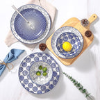 Selamica Ceramic Plates and Bowls Sets,12 Pieces Dinnerware Sets for 4,Scratch Resistant Dish Set,Dishwasher & Microwave Safe, Vintage Blue