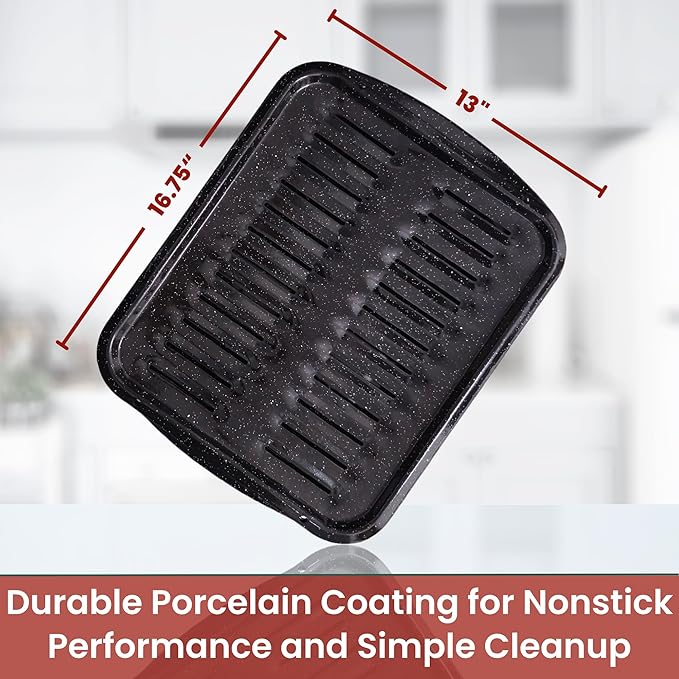 Broiler Pan for Oven Nonstick 16.75” x 13” Ceramic Coated - Broiling Pan for Oven Withstands Heat up to 550° F Heavy Duty Broil Pans and Rack Circulates Heat and Drains Fat (Speckled)