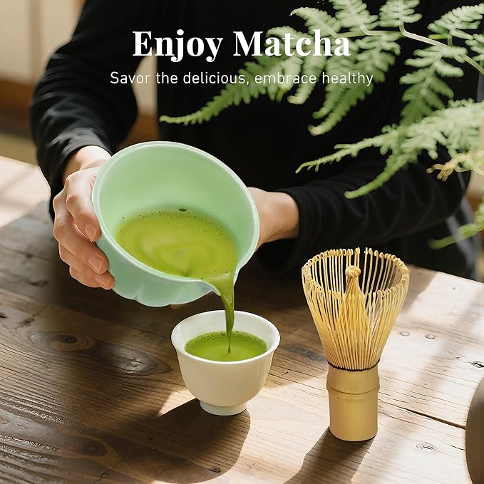 Matcha Whisk Set,7 PCS Ceramic Matcha Kit Includes Matcha Bowl with Spout, Matcha Whisk and Holder, Bamboo Scoop, Stainless Sifter, Tea Towel, Unique Gift for Matcha Lovers (Green)
